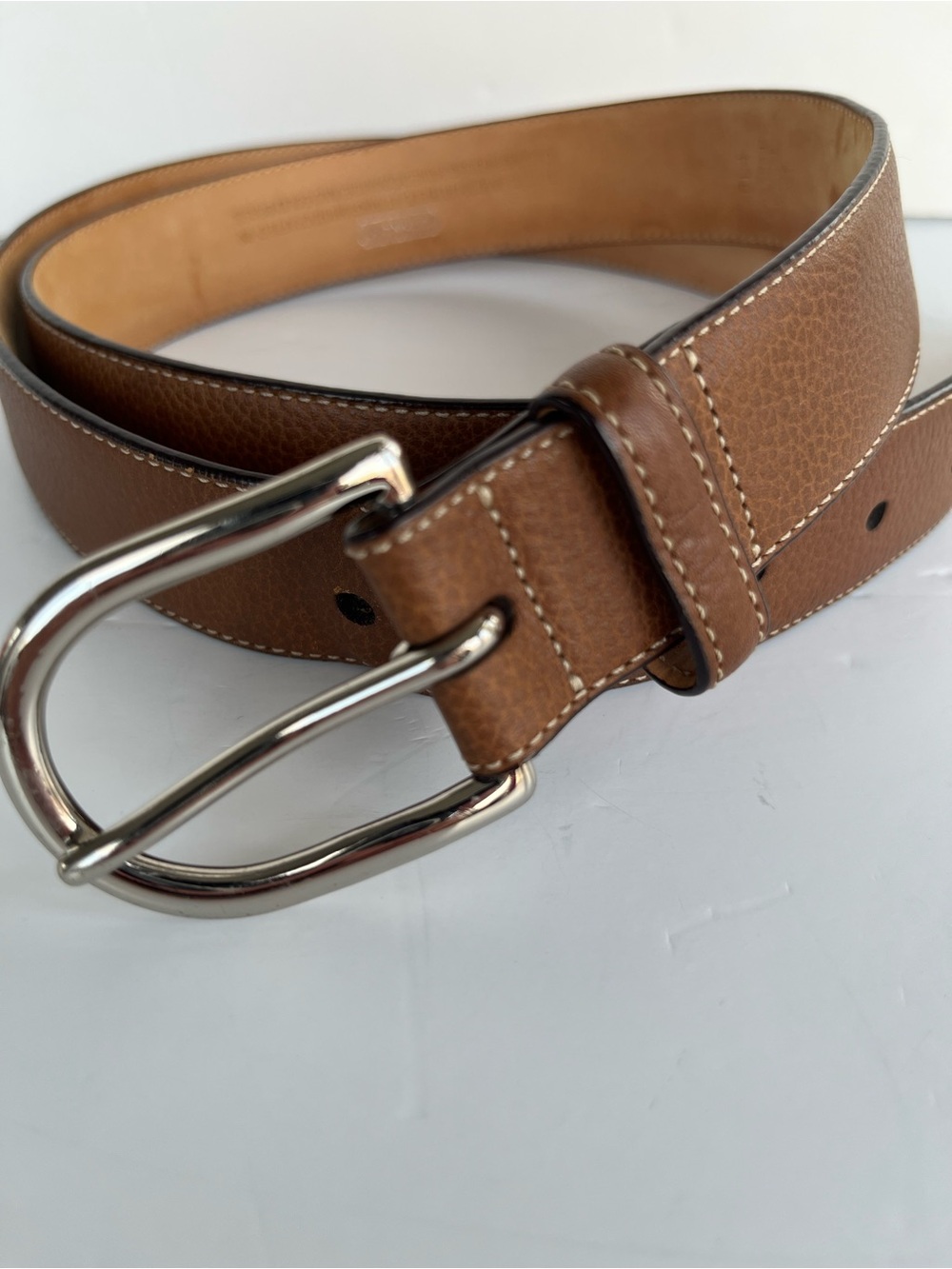 Coach Pebbled Leather Belt in Tan with Silver Buckle